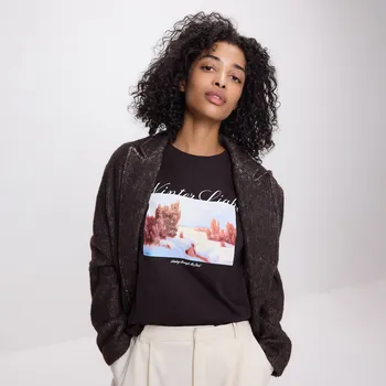 Dámské tričko Reserved - Bavlněné tričko s potiskem - tmavě hnědá - 454GA-89X - 454GA-89X-L