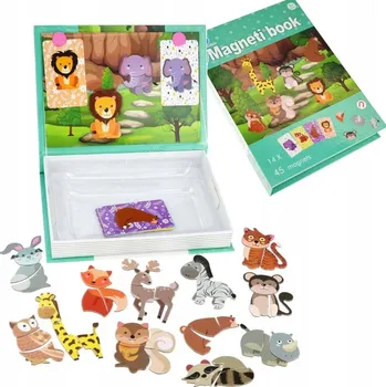 Puzzle KNIHA MAGNETICKÁ SKLÁDAČKA PUZZLE ZVÍŘATA ZOO SAFARI