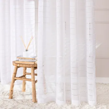 Záclona Hotová záclona bílá 300x250 cm etamín stuha žabky geometrické pruhy obývací pokoj