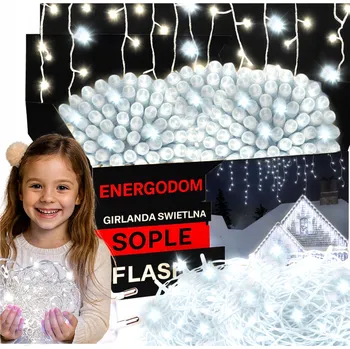 Vánoční dekorace VÁNOČNÍ SVĚTLA Rampouchy Světelný Řetěz Závěs 500 LED Studená bílá FLASH