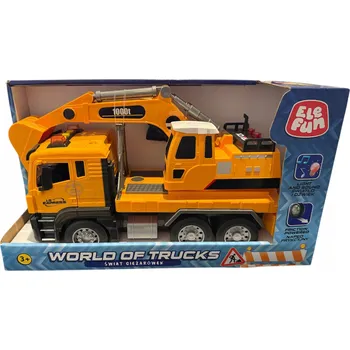 autíčko ELEFUN Nákladní auto jeřáb žlutý 3+