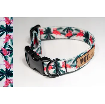 Obojek pro psa Regulovatelný obojek pro středního psa a kočku M 25 - 40 cm Plameňáci v bílé barvě