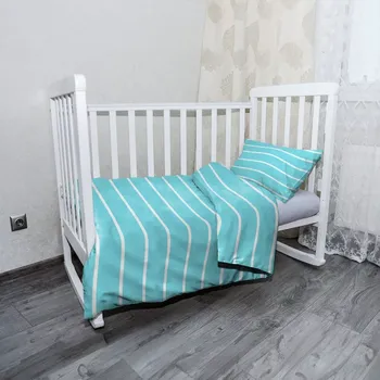 Povlečení Sablio Mikroplyšové dětské povlečení do postýlky Bílé pruhy na modré - 100x135 / 40x60