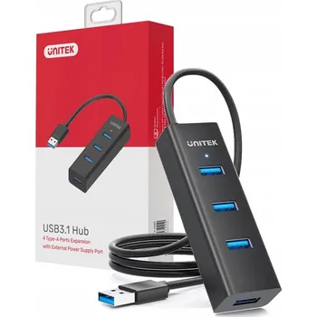 USB hub Unitek černý aktivní USB-A 3.1 hub 5 Gbps se 4 porty USB-A, kabel 120 cm