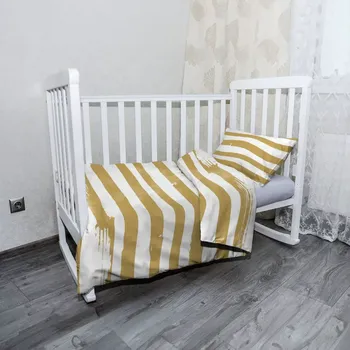 Povlečení Sablio Mikroplyšové dětské povlečení do postýlky Zlaté pruhy - 120x90 / 40x60