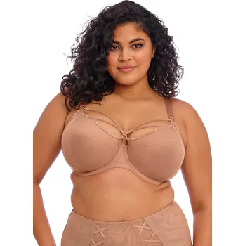 Dámské oblečení Elomi Sachi podprsenka s měkkými košíčky a hlubokým výstřihem s ozdobnými pásky, barva cafe au lait, velikost 85N (UK 38JJ)