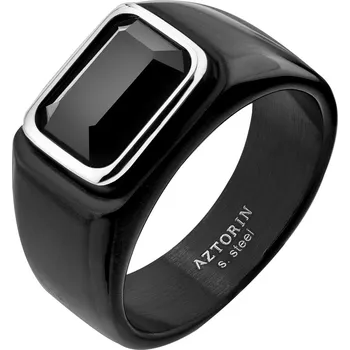 Prsten Pečetní prsten z ušlechtilé oceli se skleněnými detaily - AZ540-5259