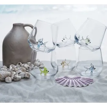 Sklenice Ručně foukané Murano sklenice s rybkami Modrá rybka