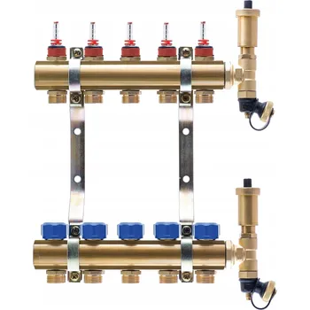 Instalatérský materiál Rozdělovač topení C.O. 2 okruhy ventily pro podlahové topení mosazný komplet FLP