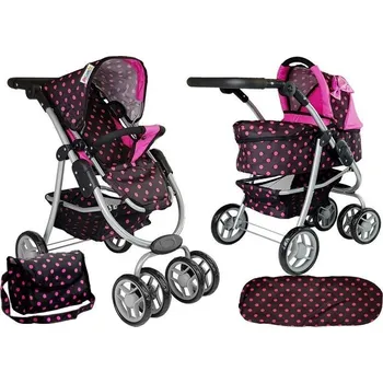 Kočárek pro panenku Dětský kočárek 2 v 1 s taškou Gondola Černo-růžový