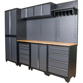 Dílenský stůl AKČNÍ SET Sestava 7 ks dílenského nábytku MB-SET-CBN27AC s dřevěnou pracovní deskou