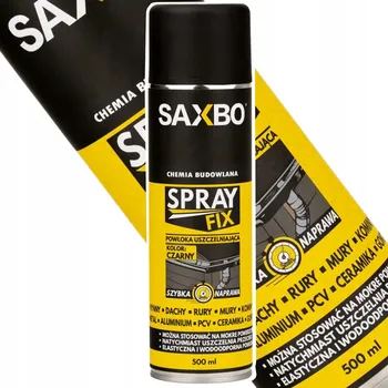 Barva ve spreji Saxbo guma ve ve spreji, těsnicí prostředek na okapy, střechy a komíny, černá, 500 ml