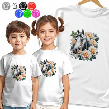 Chlapecké tričko DĚTSKÉ TRIČKO - KŮŇ – BÍLÝ PORTRÉT S RŮŽEMI VZOR - 3XS