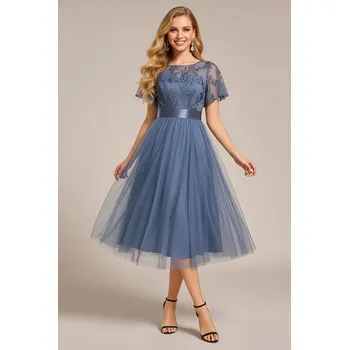 Dámské šaty EVER PRETTY Společenské midi šaty EVELYNN modré Barva: Modrá, Velikost: 42