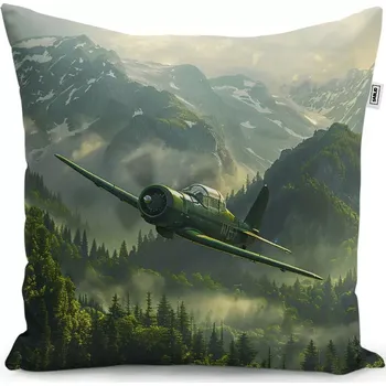 Polštář Sablio Polštář Bojové letadlo v horách - 40x40 cm