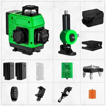 Měřící laser Laserová vodováha 4D, křížový laser s dálkovým ovládáním, sada s příslušenstvím