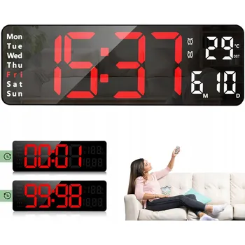 Hodiny LED DIGITÁLNÍ NÁSTĚNNÉ HODINY S VELKÝM DISPLEJEM, DATEM A TEPLOTOU