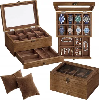 Dárková krabička Drewniane Krabička Organizer na Zegarki Šperky Kufřík Krabička HNĚDÁ