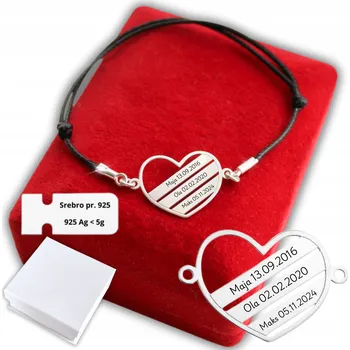 Náramek Stříbrný Náramek 925 GRAVÍROVÁNÍ Srdce pro Maminku Tři Jména Data jako Dárek