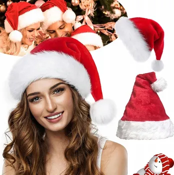 Vánoční dekorace CZAPKA ŚW MIKOŁAJA PLYŠOVÁ VÁNOČNÍ ČERVENÁ S BAMBULÍ SVATÉHO DÁREK