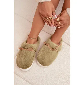 Dámské pantofle Zelené chlupaté pantofle s mašlí Minella Boto kaki | krémová 3479078