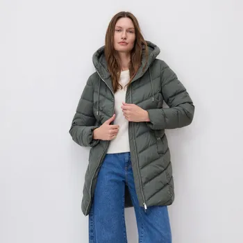 Dámský kabát Reserved - Prošívaná bunda s přírodním peřím - ocelově zelená - TS856-96X - TS856-96X-XL