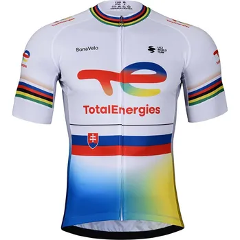 cyklistický dres BONAVELO Cyklistický dres s krátkým rukávem - TOTAL ENERGIES 2024 - bílá/žlutá/červená/modrá XS