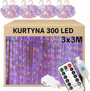 Vánoce LAMPIČKA SVĚTELNÝ ZÁVĚS 300 3x3M RGB BAREVNÁ