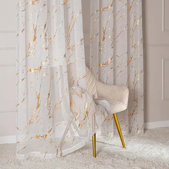 Záclona Markýzová Záclona polyester bílá zlatá geometrická 140 x 250 cm