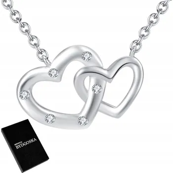 Náhrdelník Dámský stříbrný náhrdelník ŘETÍZEK řetízkem Celebrity dvě srdce, STŘÍBRO 925