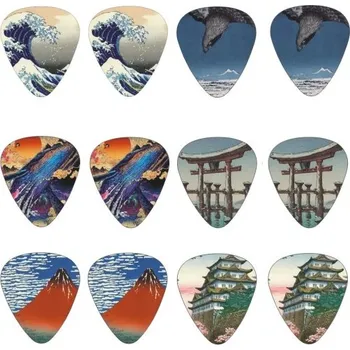 Kytara Trsátka na kytaru 2,6 x 3,0 cm Tloušťka 0,71 mm Sada 12 ks Šest motivů inspirovaných japonskou kulturou Trsátka pro kytaru basu i ukulele