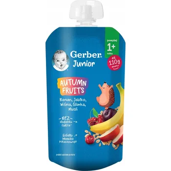Dětská výživa Gerber Junior Podzimní ovoce Dezert banán jablko višeň švestka müsli 110 g