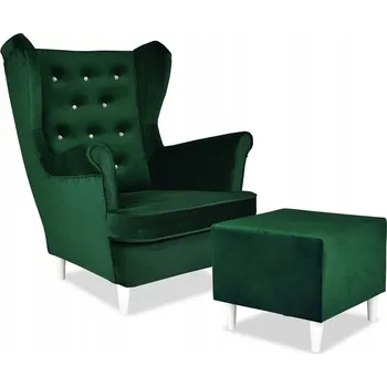 Křeslo Křeslo ušák Diana s podnožkou skandinávský styl Family Meble zelený velur