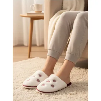 Dámské pantofle Sinsay - Pantofle s umělou kožešinou a výšivkou - krémová - 644GR-01X - 644GR-01X-367