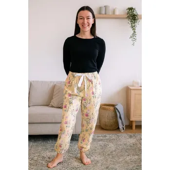 Dámské kalhoty Veselé dámské kalhoty, domácí kalhoty RM2 - okrové s travinami