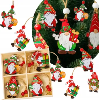 Vánoční dekorace Vánoční ozdoby na stromeček ze dřeva TRPASLÍCI 12 Ks Vánoční Baňky na stromeček