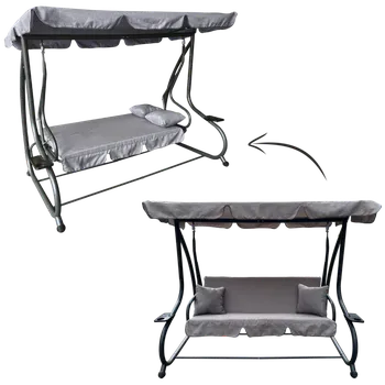 Zahradní houpačka ZAHRADNÍ HOUPAČKA 210 x 120 x 170 cm ŠEDÁ MELANŽ S FUNKCÍ LOUNGE *3095