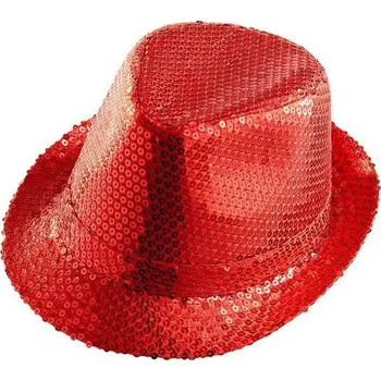 Klobouk Fedora klobouk s flitry červený disco Silvestr