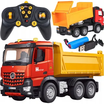 RC model auta Dálkově ovládaný sklápěč s přívěsem - nákladní auto na dálkové ovládání R/C + efekty