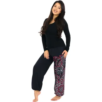 Dámské kalhoty Himalife Kalhoty Thea - černá s červenou Velikost: XXL/3XL - Móda pro plnoštíhlé, Oblečení nadměrné velikosti