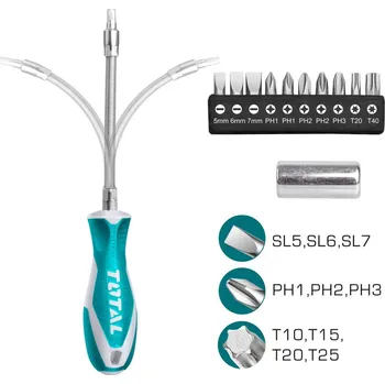 Šroubovák Šroubovák s ohebnou hřídelí a hroty, sada 12ks, CrV