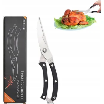 Kuchyňské nůžky NŮŽKY NA DRŮBEŽ KUŘE OCELOVÉ ZOUBKOVANÉ DŘEVĚNÉ OSTŘÉ PEVNÉ