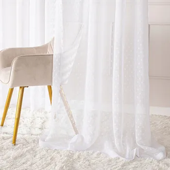 Dlouhá bílá hotová záclona do obýváku na řasící pásce, žabky, spínací špendlíky 140x250 Puntíky