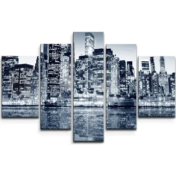 Obraz Sablio Obraz - 5-dílný Noční New York - 125x90 cm
