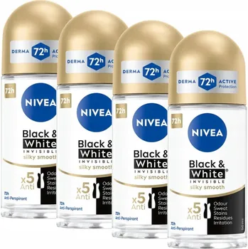 NIVEA Antiperspirant kuličkový Black&White Invisible Silky Smooth 4x50ml