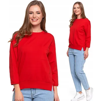 Dámská mikina Dámská bavlněná mikina MIKINA STŘIH s kapsou MORAJ , pohodlná, červená, 3XL