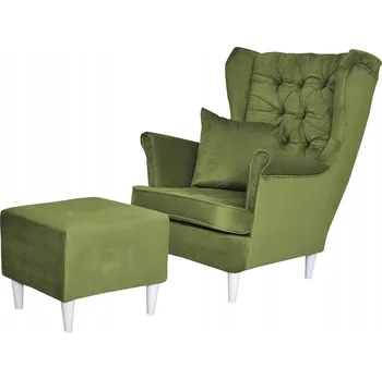 Křeslo Křeslo ušák Gaja s podnožkou, skandinávský styl Family Meble, světle olivová