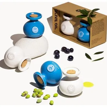 Dárkový potravinový koš Sada olivového oleje, extra virgin &amp; balsamica, v keramické nádobě