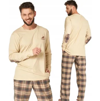 Pánské pyžamo PÁNSKÉ PYŽAMO KEY MNS 403 B24 XXL BÉŽOVO- BAVLNA BAVLNA 100%