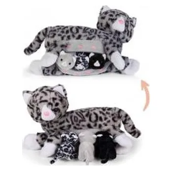 plyšák Mama kotek szary z 3 młodymi kotkami